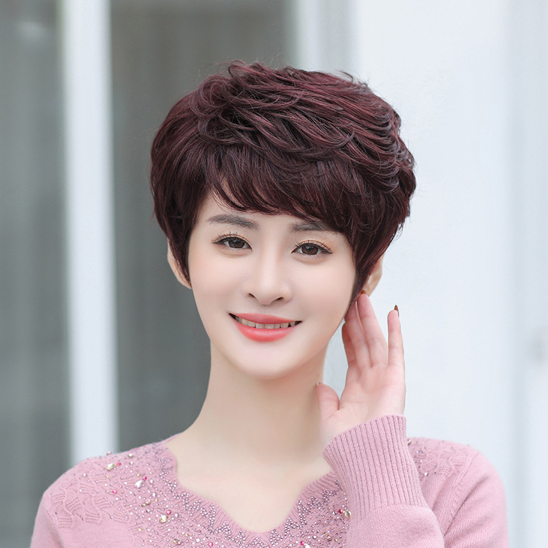 【真人发丝头套】假发套真人发丝纹理蓬松自然中老年短卷发女士