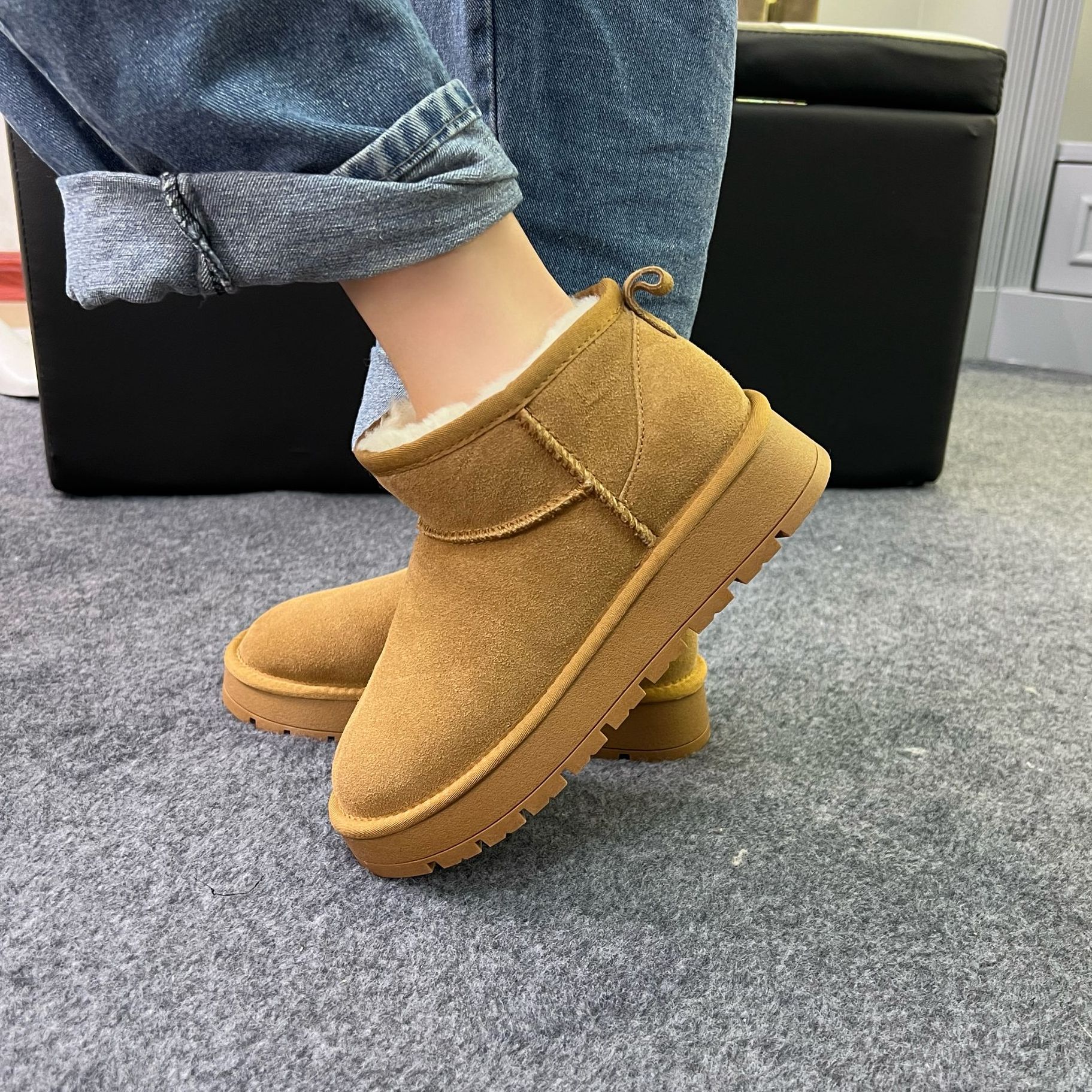 GRSD【轻奢时尚】冬雨款秋冬雪地靴低帮短筒休闲厚底真牛皮真羊毛