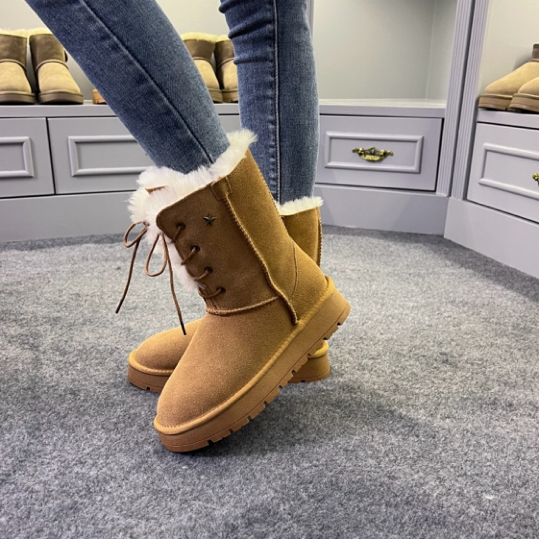 GRSD【绑带女神款】女士高筒雪地靴新款牛皮羊毛冬季时尚百搭