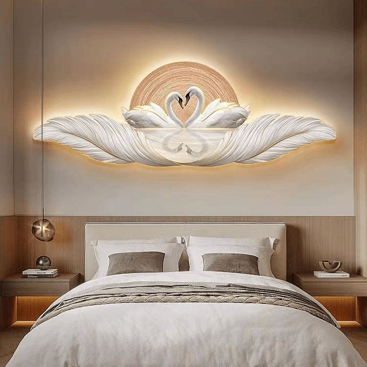 现代简约主卧室床头装饰画温馨天鹅客厅挂画羽毛高级感艺术装饰画