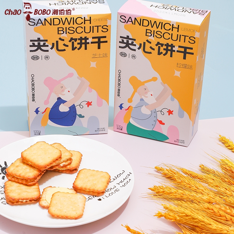 ChaoBoBo/潮伯伯香脆休闲零食柠檬味小包装芝士味夹心饼干100克