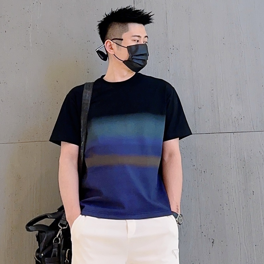 【航航出品】时尚百搭夏季潮流休闲个性撞色圆领修身彩绘款男士半袖