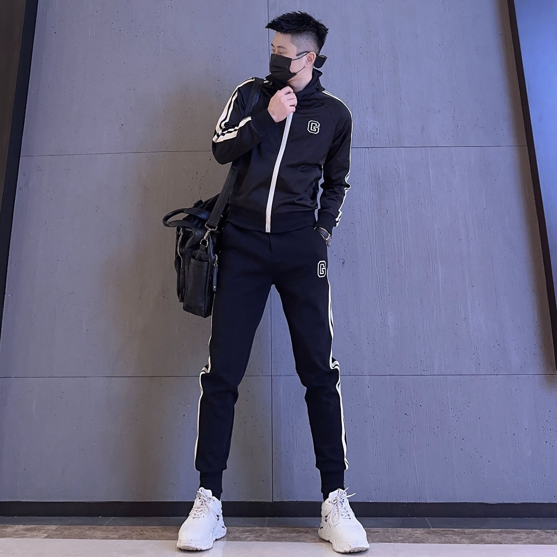 【航航出品】春秋新款休闲男外套时尚运动连帽跑步春季男士修身夹克