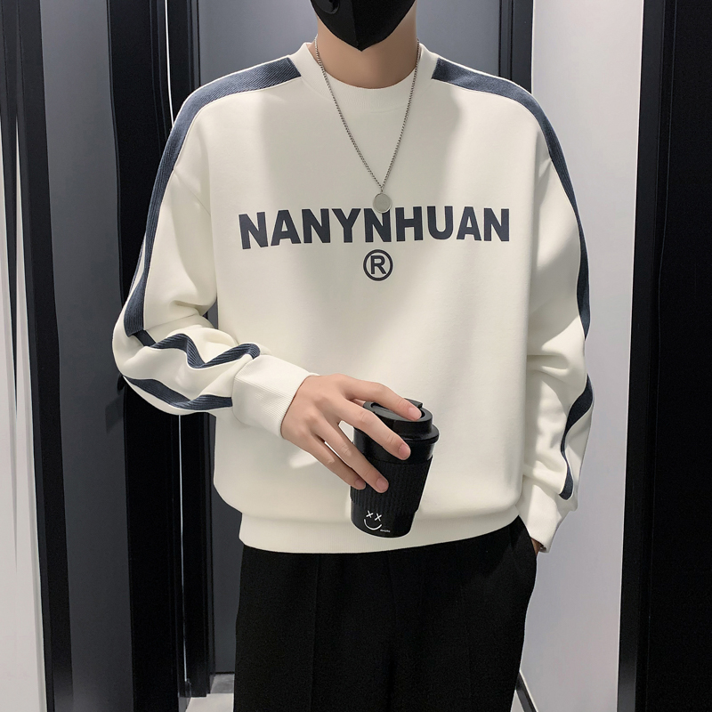 bnhx秋冬圆领痞帅拼色卫衣男2024新款加绒内搭打底长袖T恤上衣潮