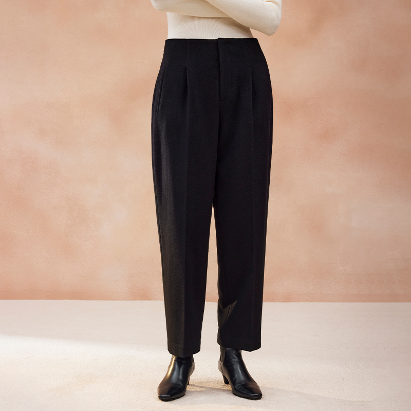 寺山文也 杳踪/简约高腰显瘦羊毛单面呢加厚九分萝卜裤女秋冬