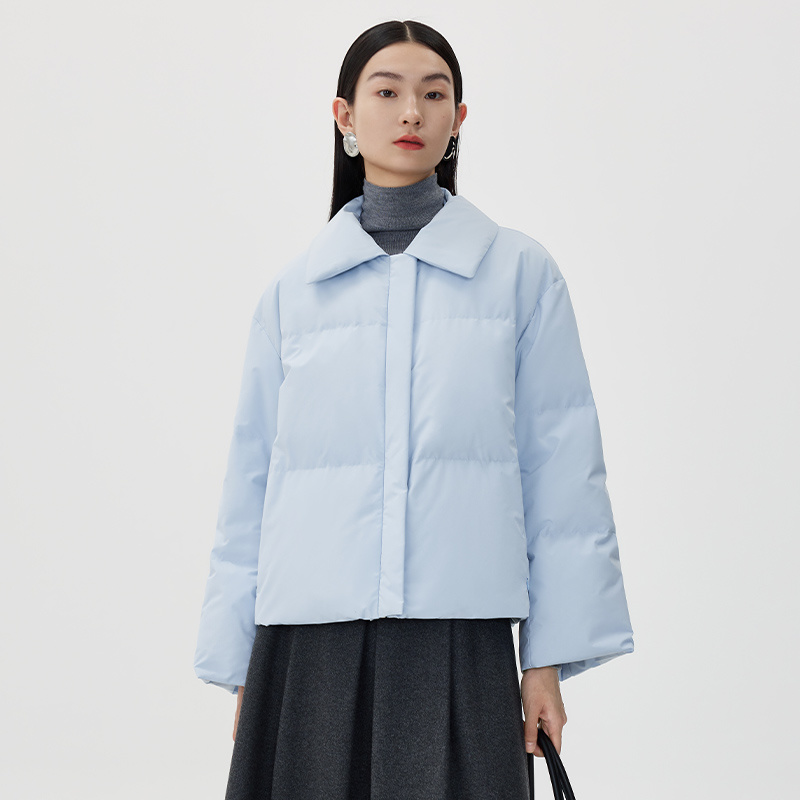 寺山文也 晨曲/95白鹅绒小翻领微喇叭袖秋冬短款羽绒服外套女