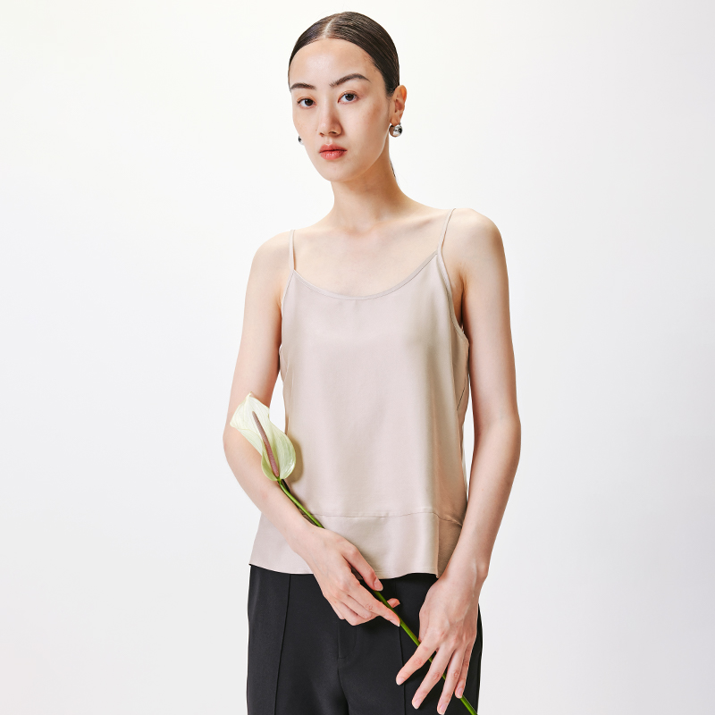 寺山文也 白羽/口碑打底 16mm真丝素绉缎 基础防透圆领吊带夏女