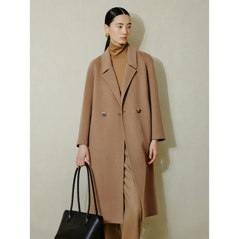寺山文也 轩朗/羊绒双面呢双排扣倒驳领秋冬中长大衣外套女