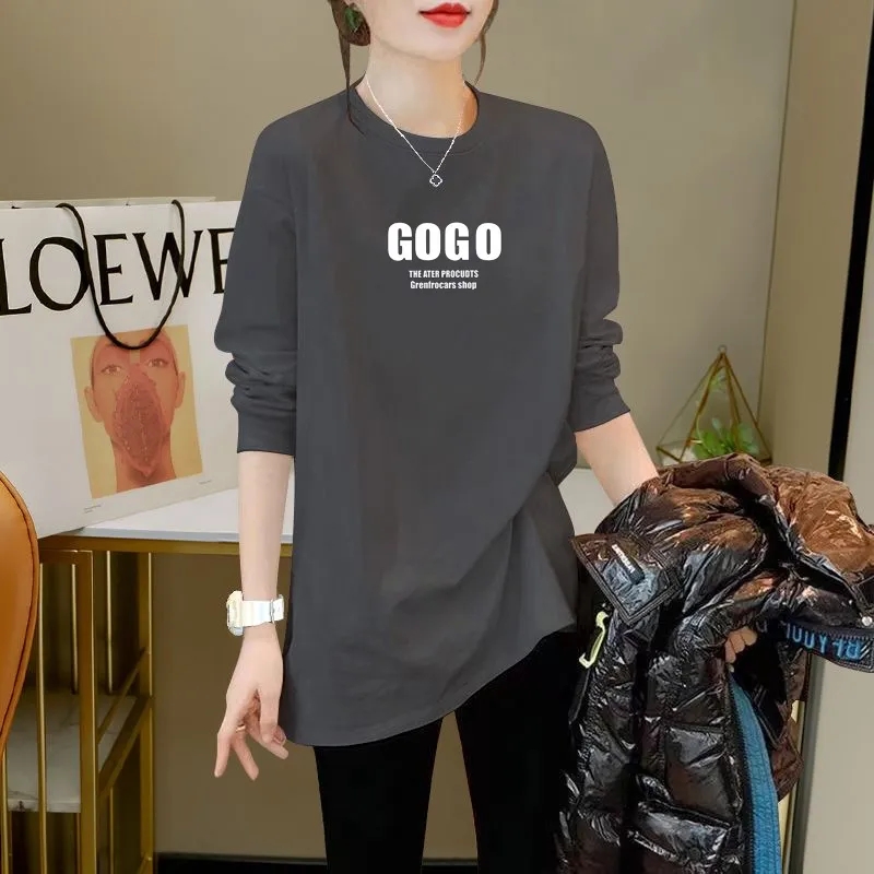 2023秋衣棉长袖T恤休闲百搭宽松显瘦百搭大码上衣打底衫女