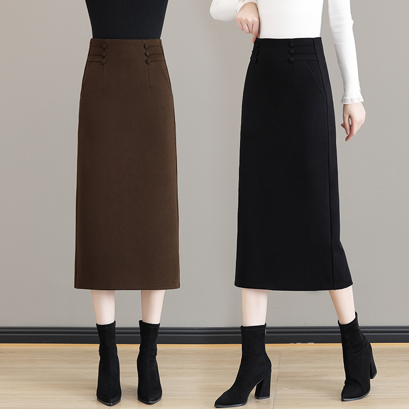 【亦恋菲】2023秋冬新款毛呢半身裙女高腰显瘦通勤一步裙中长包臀