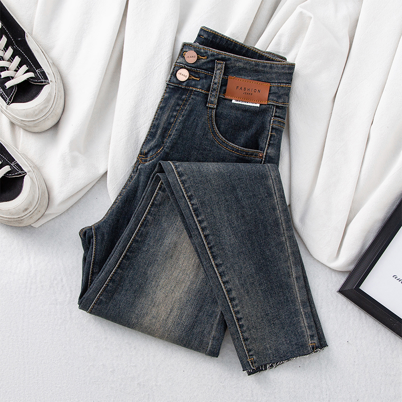 高腰小脚牛仔裤女秋冬修身显瘦复古紧身加绒铅笔裤子女2023年新款