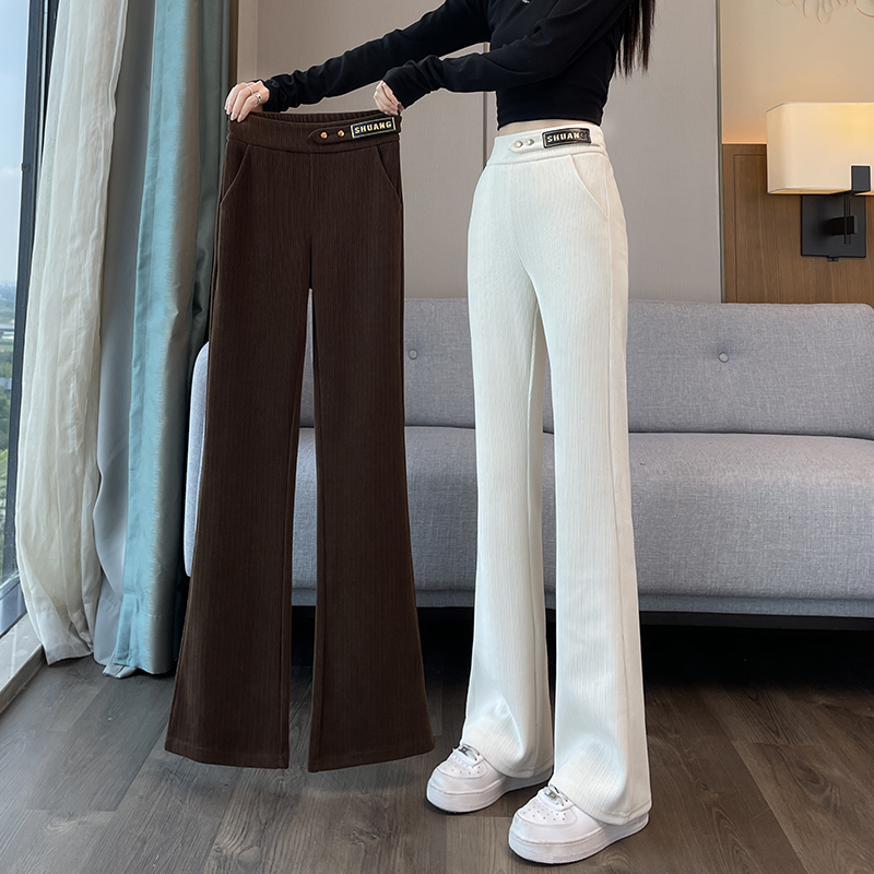 雪尼尔微喇叭裤子女秋冬款2023新款加绒休闲直筒外穿窄版阔腿女裤