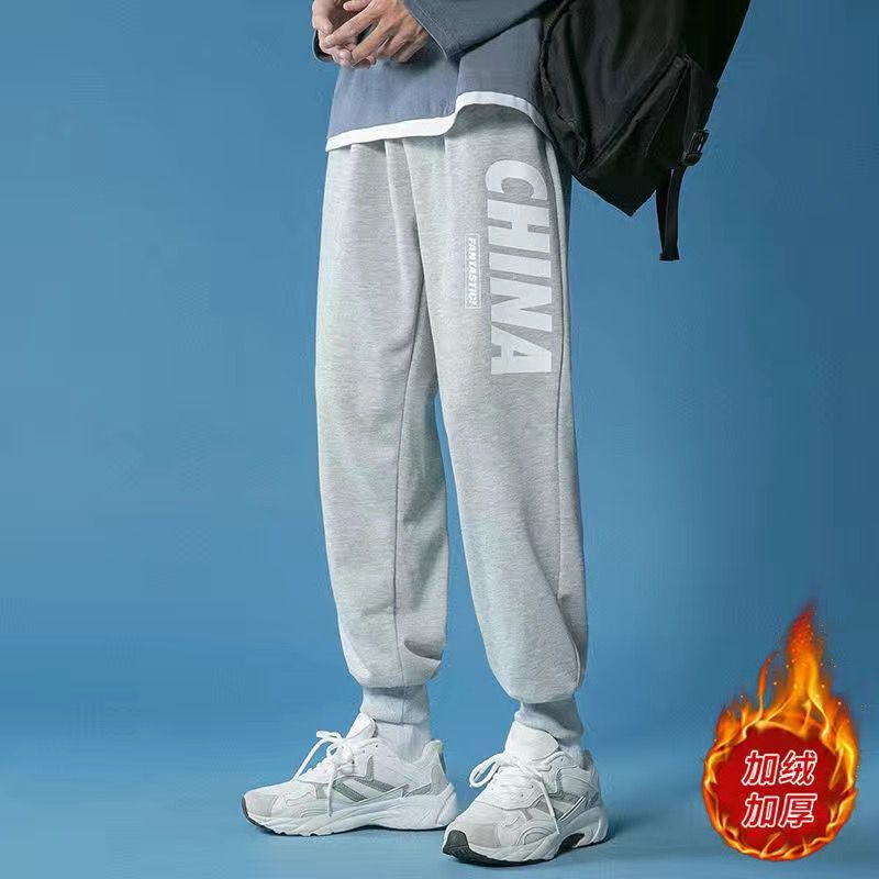 棉裤港风休闲裤男秋夏季宽松大码韩版潮流九分束脚运动男有加绒款