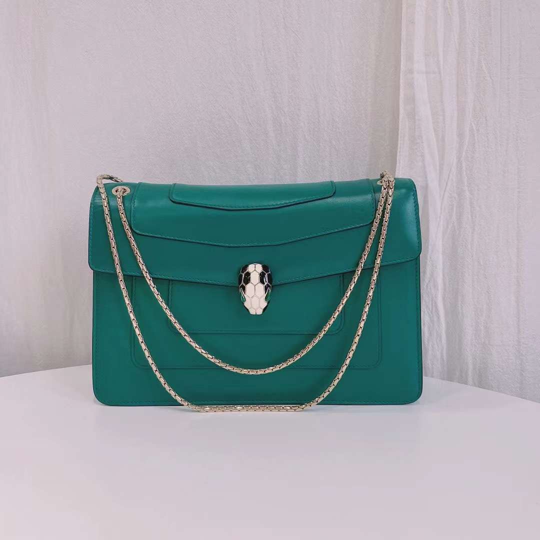 95新 BVLGARI/宝格丽 蔚蓝/祖母绿 中号 蛇头 链条包