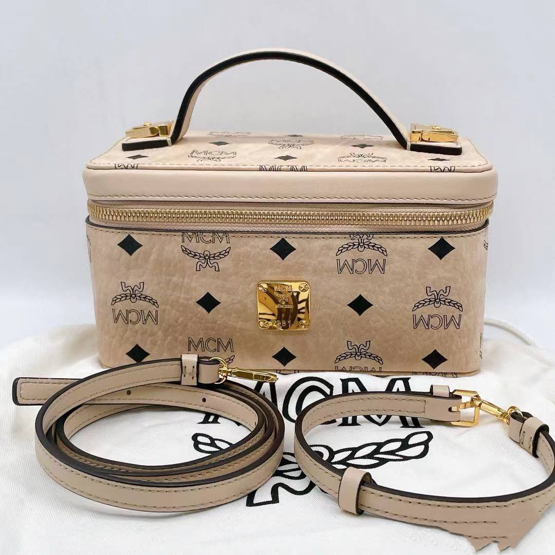 99新 MCM 蔚蓝/奶茶色 化妆盒子