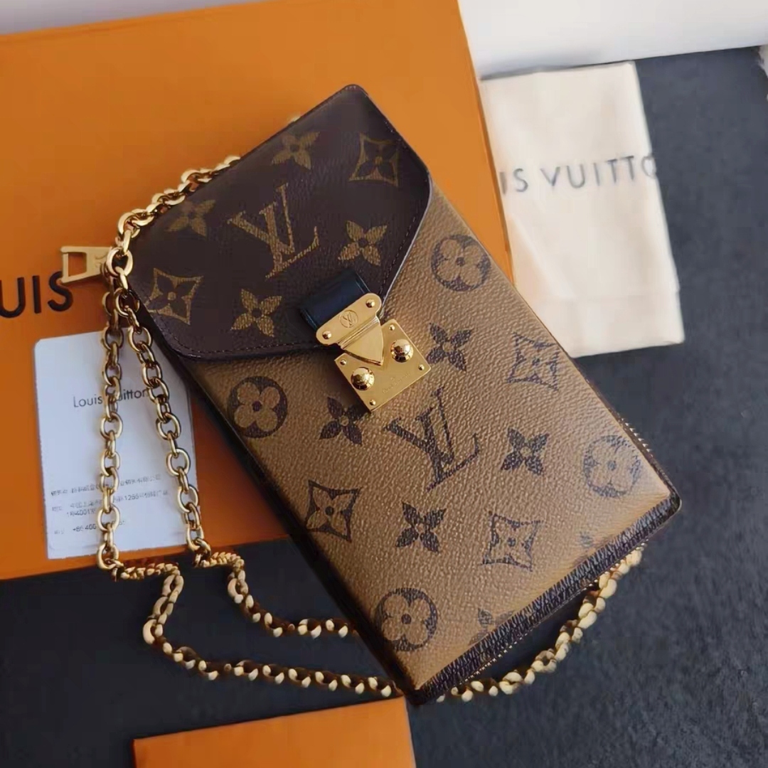 99新 LouisVuitton/路易威登 蔚蓝/拼色老花 竖版手机包