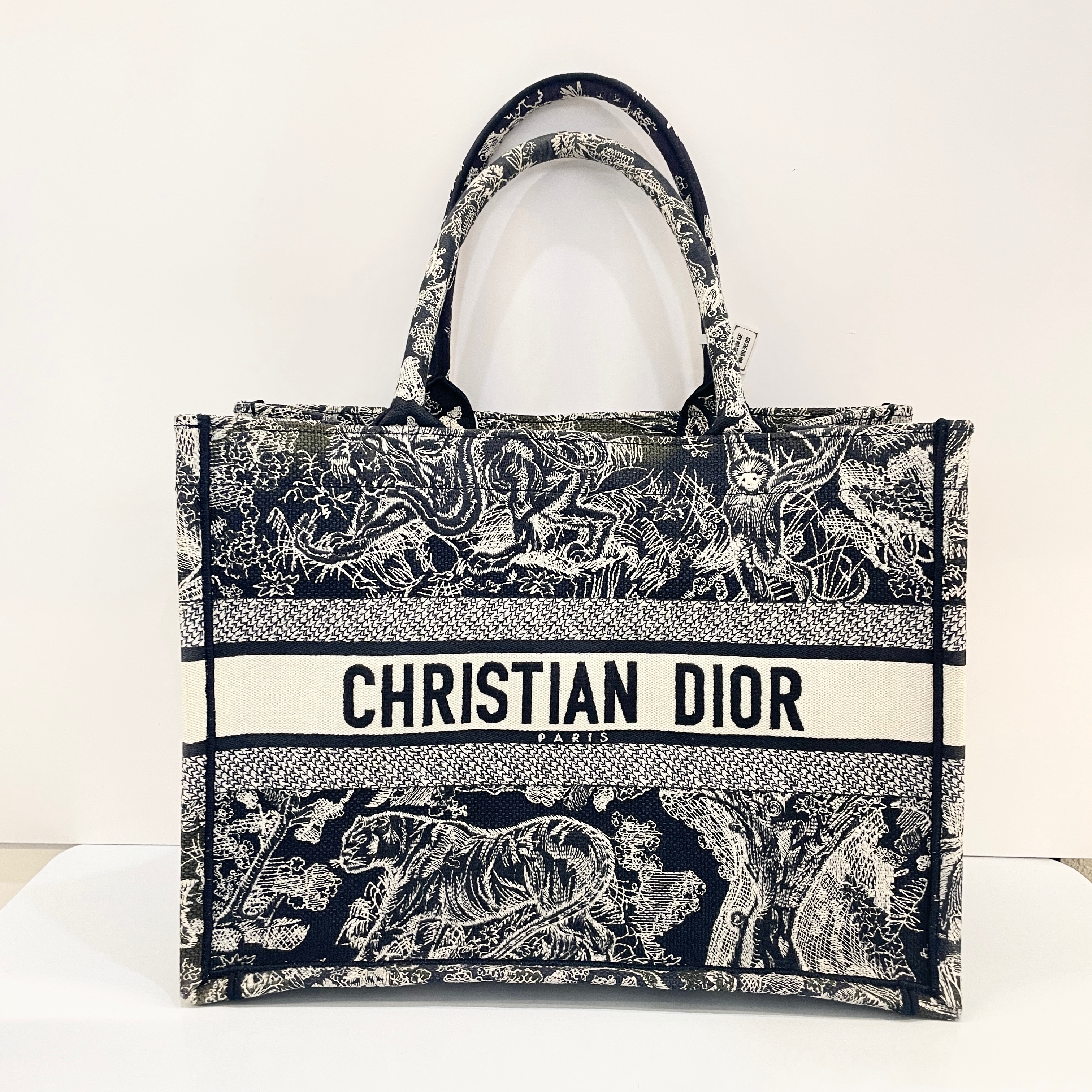 99新 DIOR/迪奥 7姐福利/蓝色 动物园 刺绣 中号 托特
