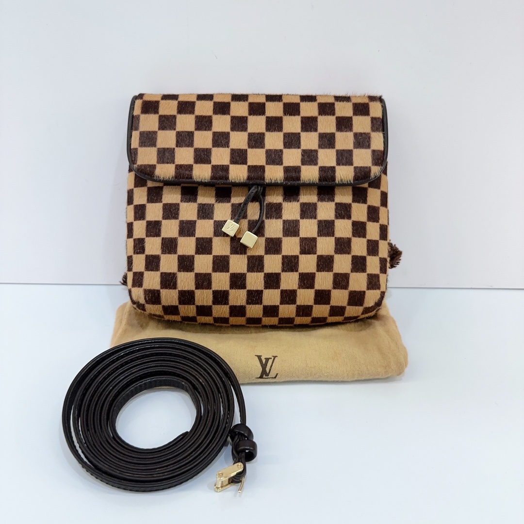 95新 LouisVuitton/路易威登 蔚蓝/ 中古  棋盘格 马毛 斜挎包