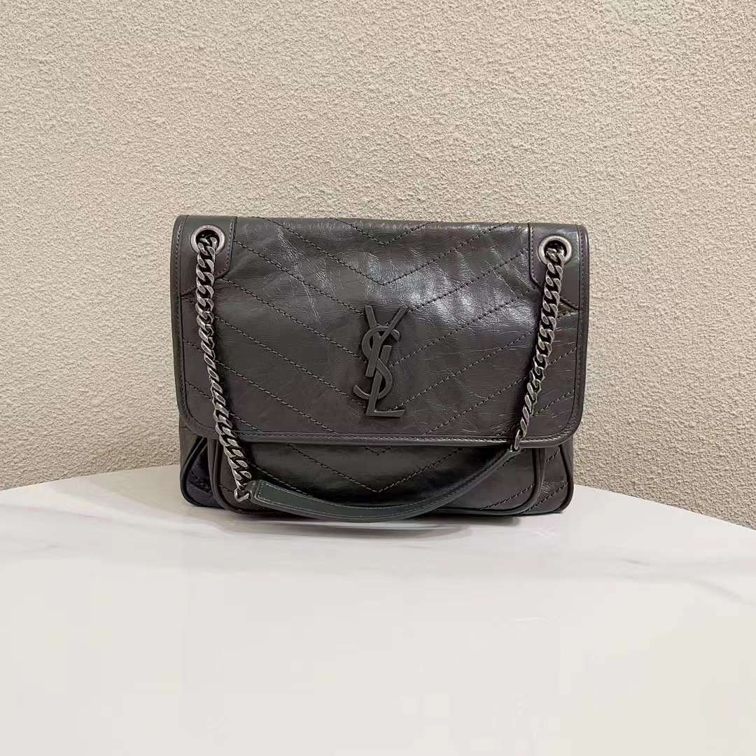 99新  蔚蓝/YSL 圣罗兰/ 风暴灰 niki 中号 链条包 /超难买