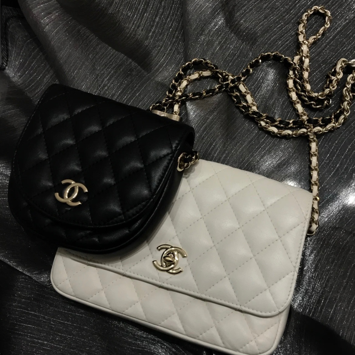 99新 Chanel/香奈儿 7姐专场/黑白 双子星 链条包