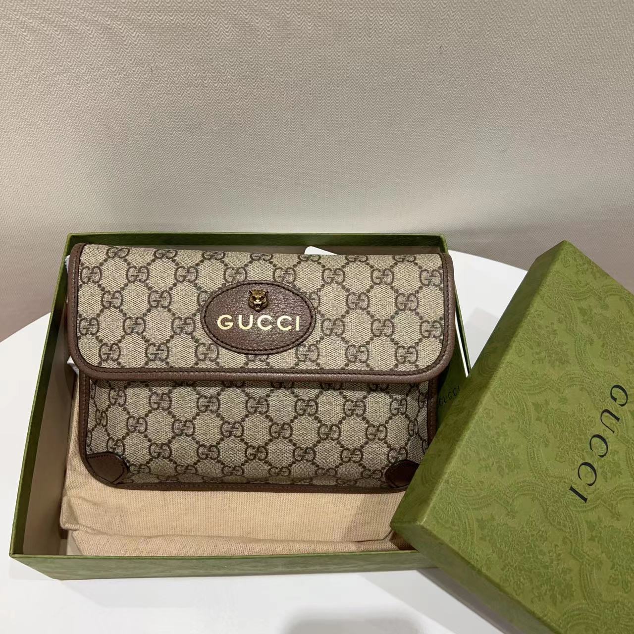 全新未使用  蔚蓝/Gucci 古驰/经典老花 虎头腰包/超难买