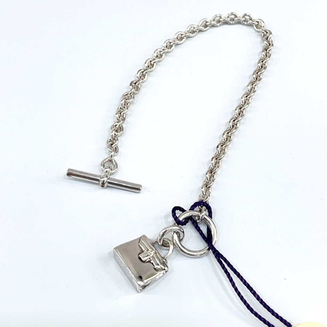 99新 Hermes/爱马仕 蔚蓝/kelly 925银 锁头 手链