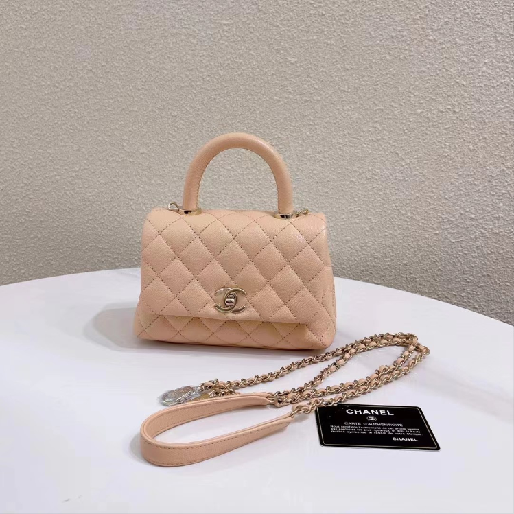 99新  蔚蓝/Chanel 香奈儿/粉金牛皮 mini coco handle/超难买