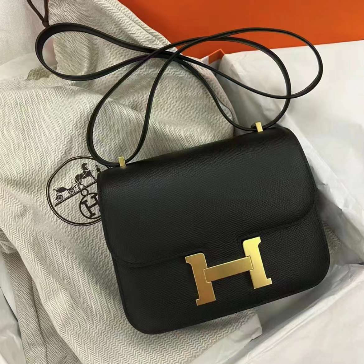 99新 Hermes/爱马仕 7姐福利/黑金 康康 19 Ep皮 C刻
