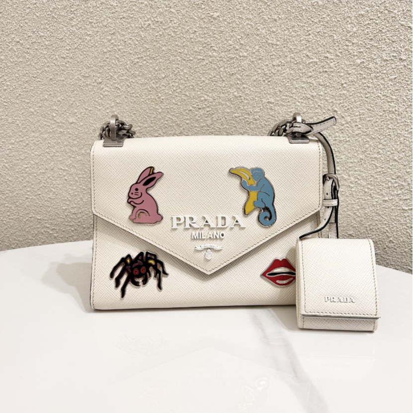 99新  蔚蓝/Prada 普拉达/白色 徽章款 链条包 /超难买