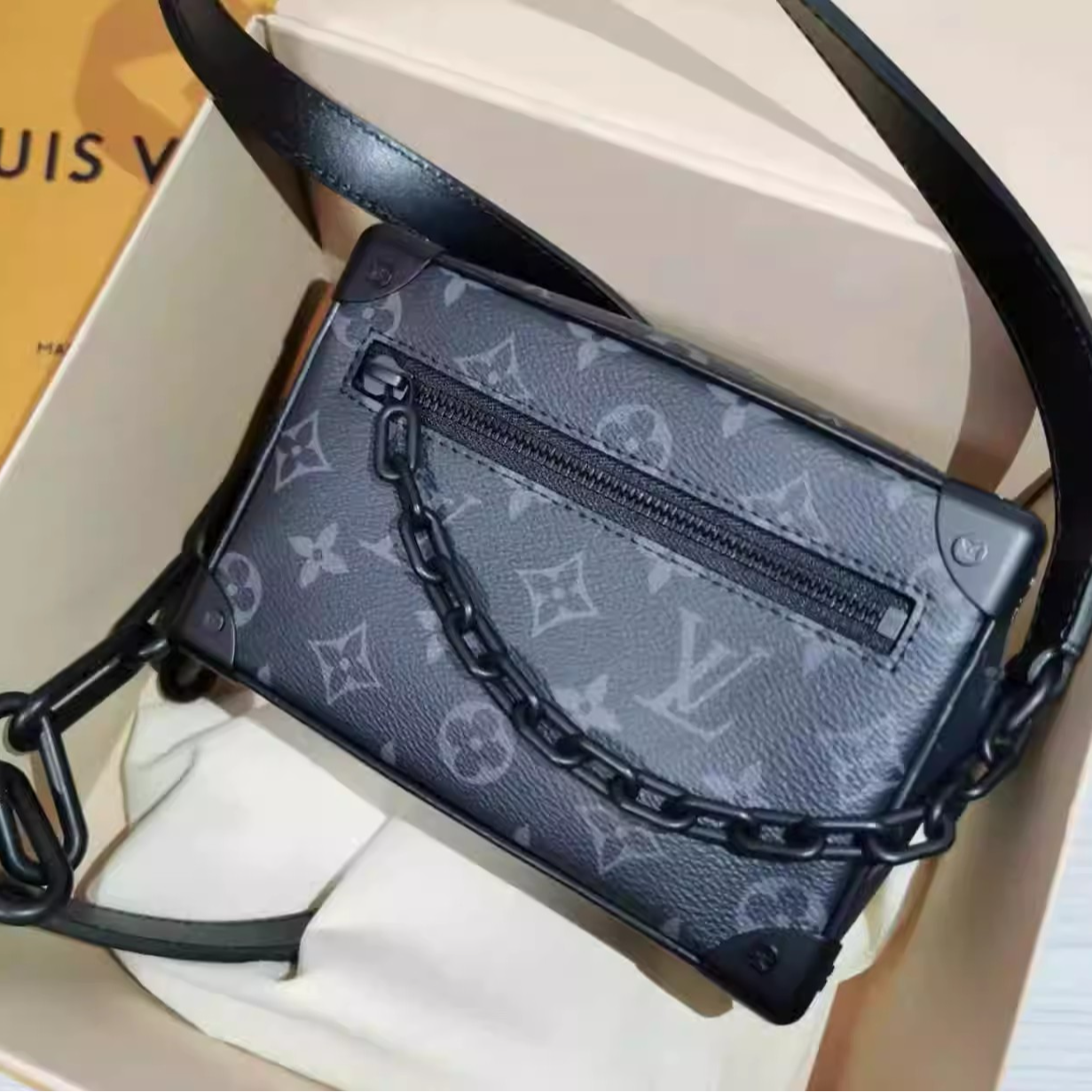 99新 LouisVuitton/路易威登 蔚蓝/黑花 soft trunk 软盒子