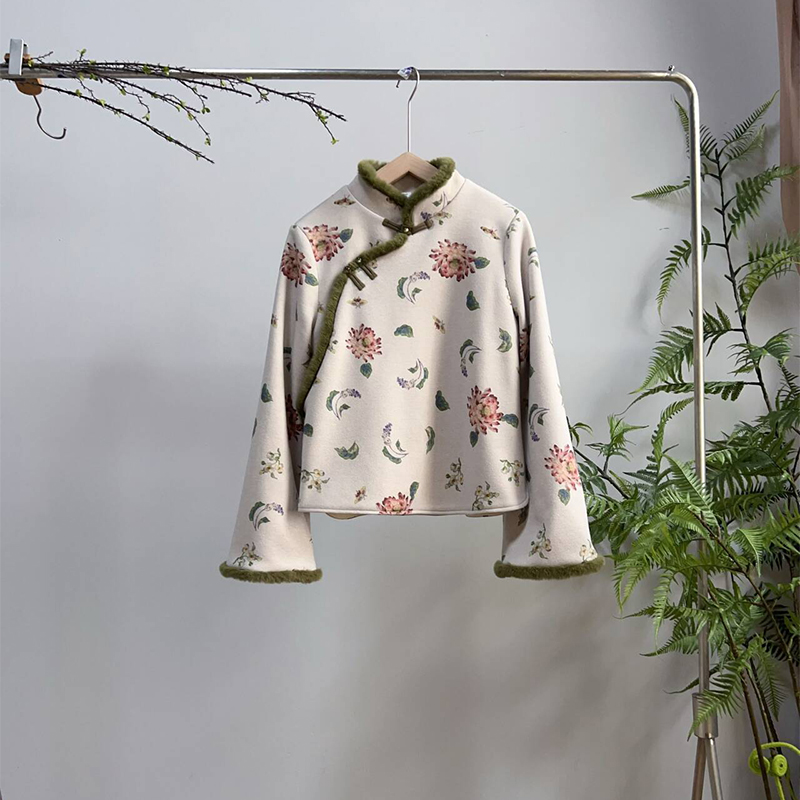 3198《芙蓉》原创改良中式复古国风斜襟印花衬衫日常外穿上衣