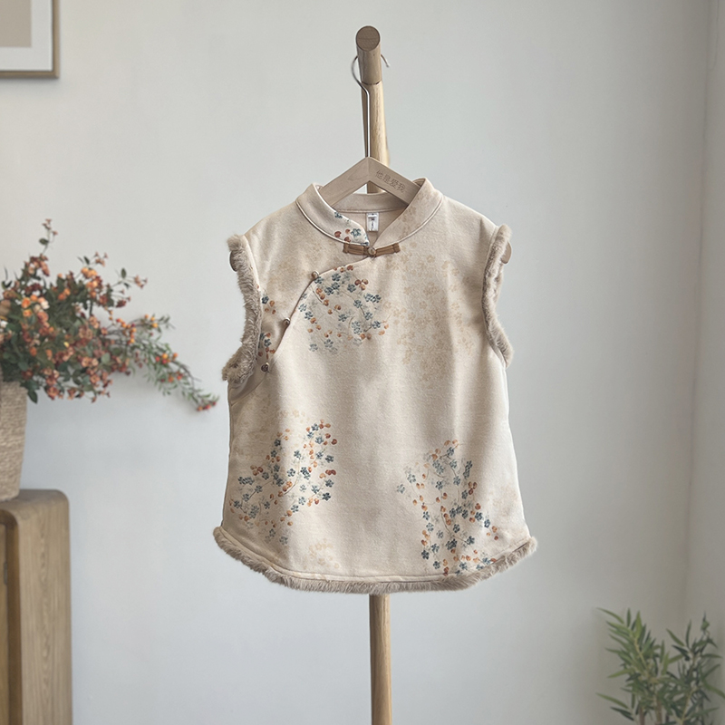 3070《屿花琳》斜襟冬季印染厚款马夹女装立领民族风印花