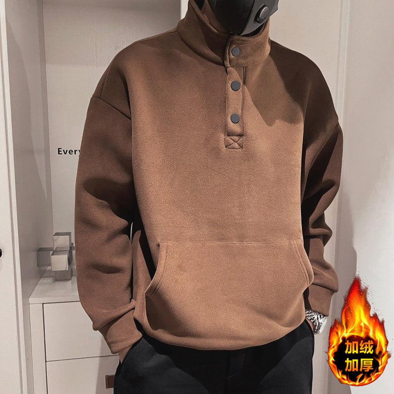立领卫衣男长袖秋冬季奥利绒软糯男装新款内搭T恤t加绒加厚打底衫
