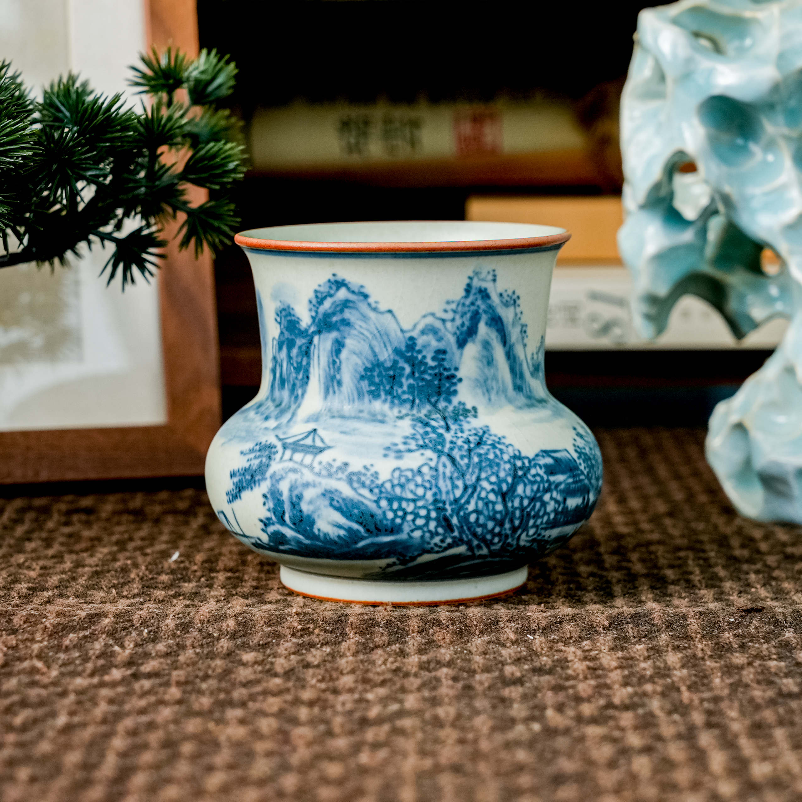 【朴云堂】山水鼓腹宽口建水  200ml 随机山水画片朴建水0031随机 