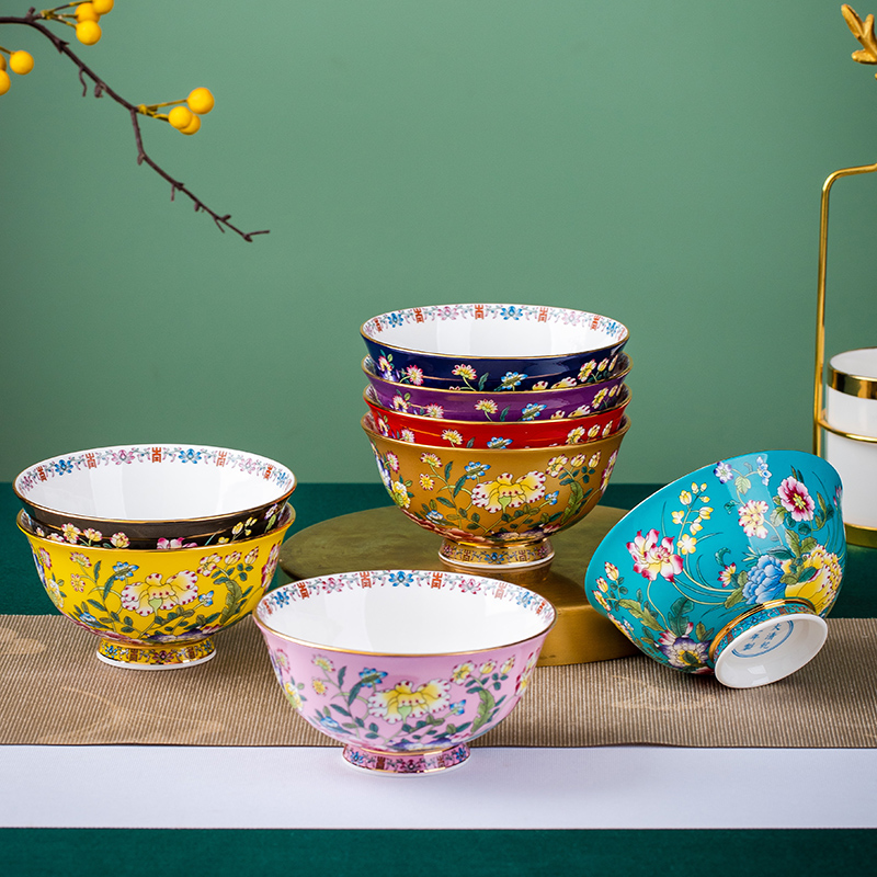 景德镇家用米饭碗高脚防烫面碗中式骨瓷餐具喝粥景德镇碗盘餐具