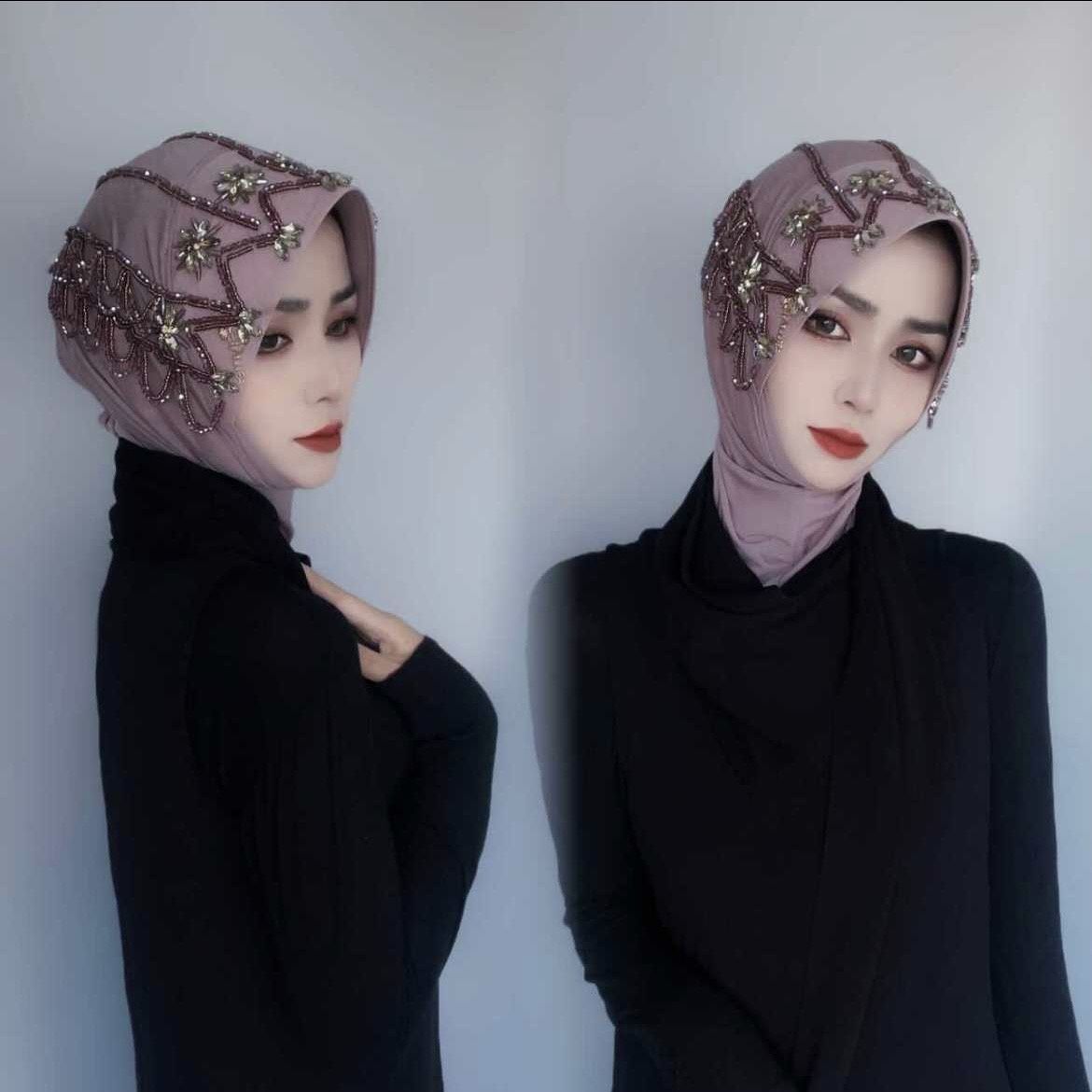 2023最新款手工缝钻硬帽檐头套纱巾小姐姐盖头防晒瘦脸套头超仙