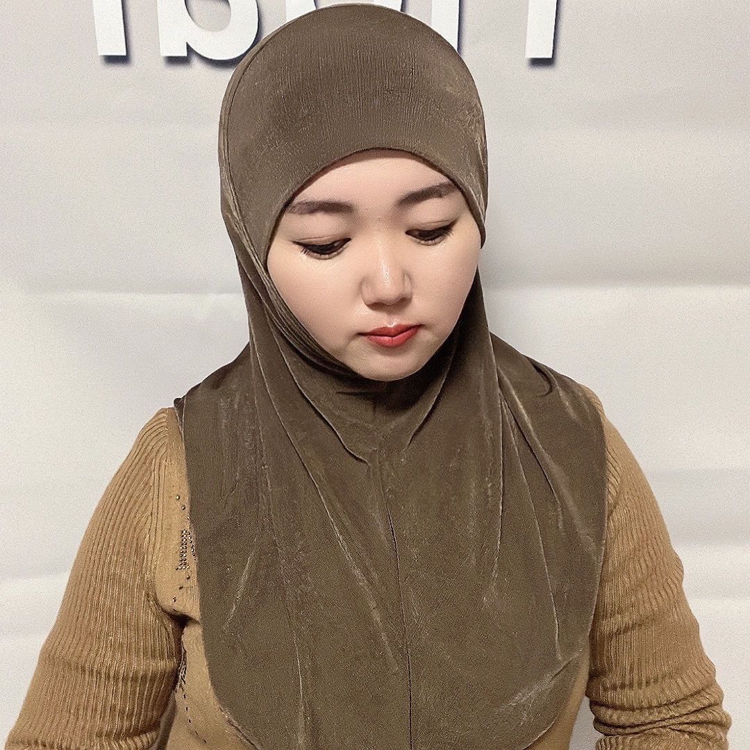 秋冬保暖纯色盖头帽子纱巾新款头巾柔软套头包头舒适方便时尚