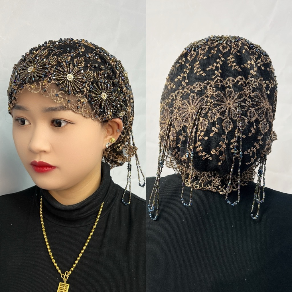 重工火爆太阳花鱼尾流苏帽包头帽新款四季可带洋气百搭帽子披肩