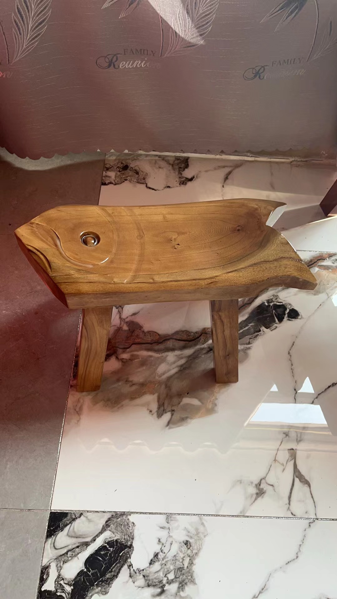 老榆木小鱼凳，长47 宽18 高32