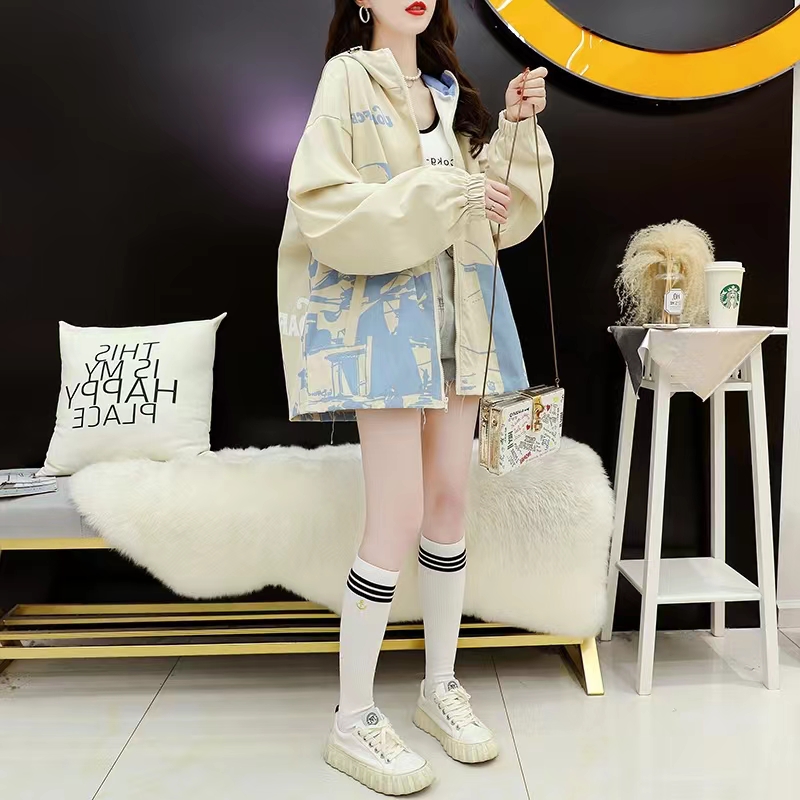 编码106-110春秋长袖连帽印花休闲百搭外套【乐物汇】