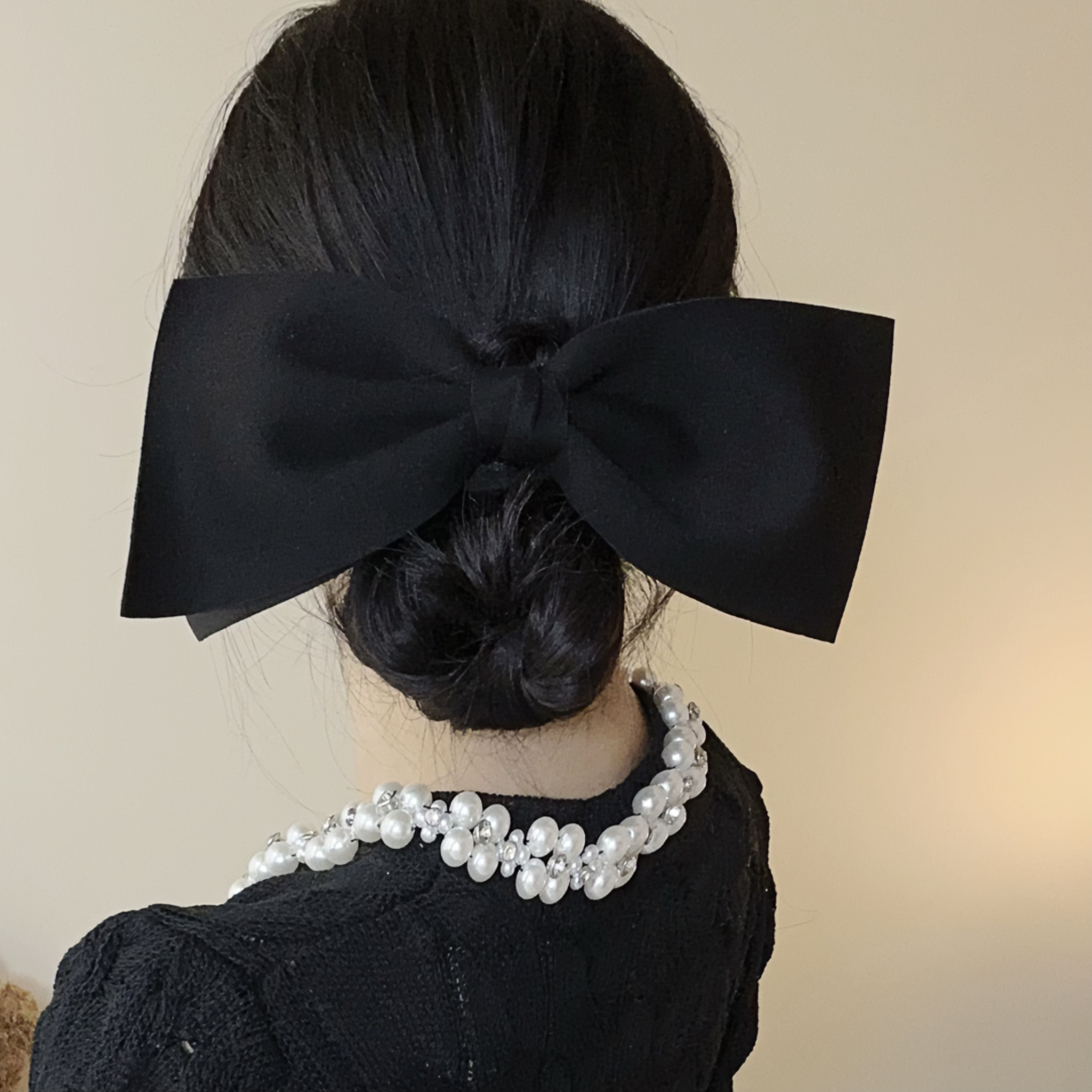 SWW气质法式超大加大号黑色蝴蝶结弹簧夹发夹发饰