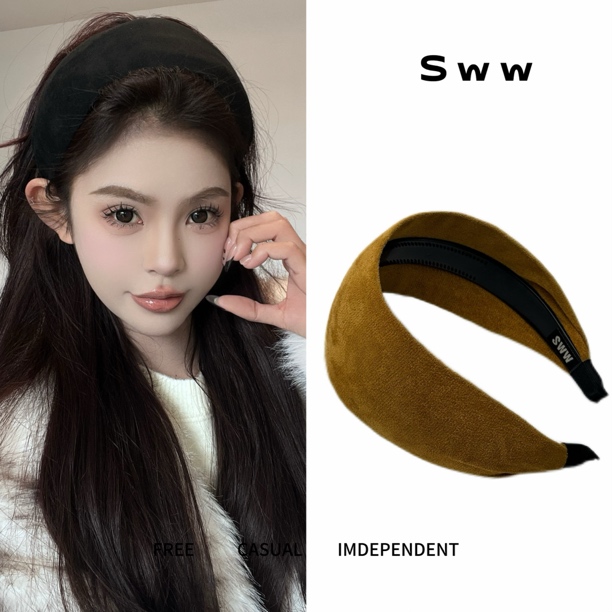 SWW秋冬新款麂皮加宽高颅顶发箍洗脸发箍显脸小发箍