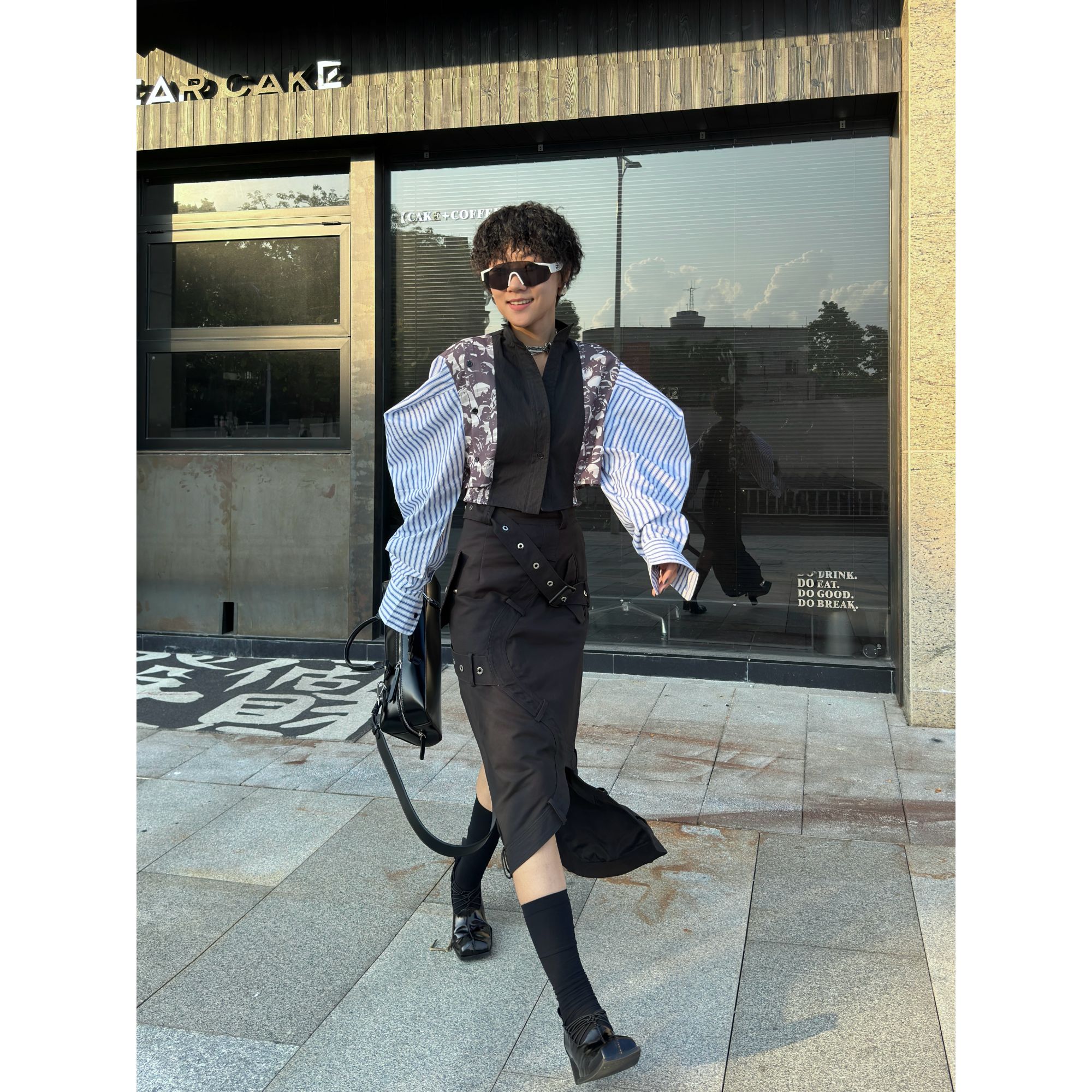 拼接条纹短款衬衫