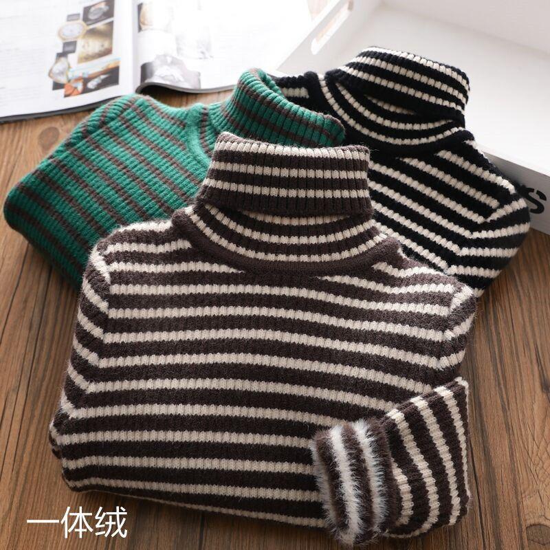 女童加厚一体绒针织冬季新款儿童打底衫中大童高领保暖软糯针织衫
