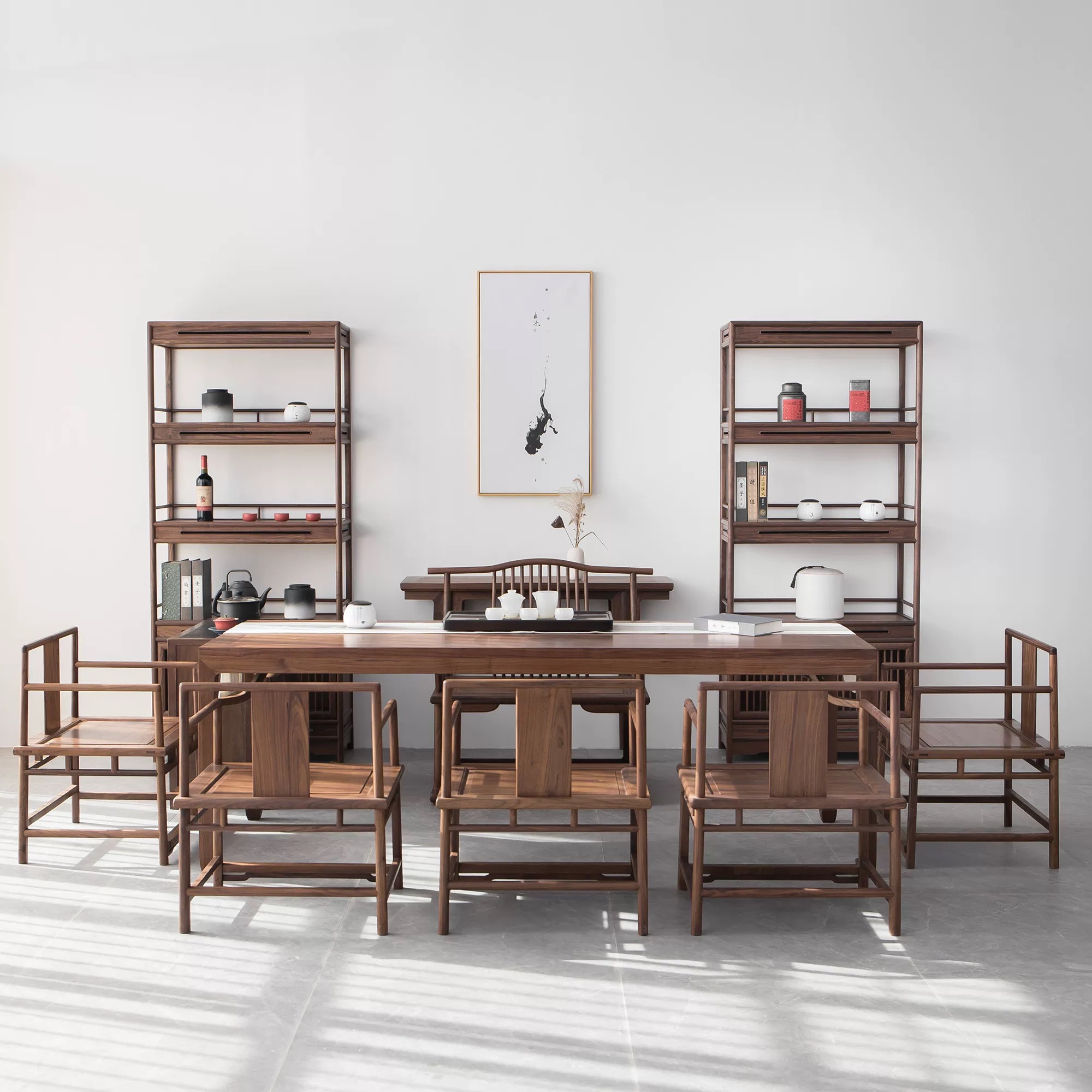 新中式实木黑胡桃老榆木轻奢简约茶艺桌功夫茶台茶桌椅小茶桌桌子