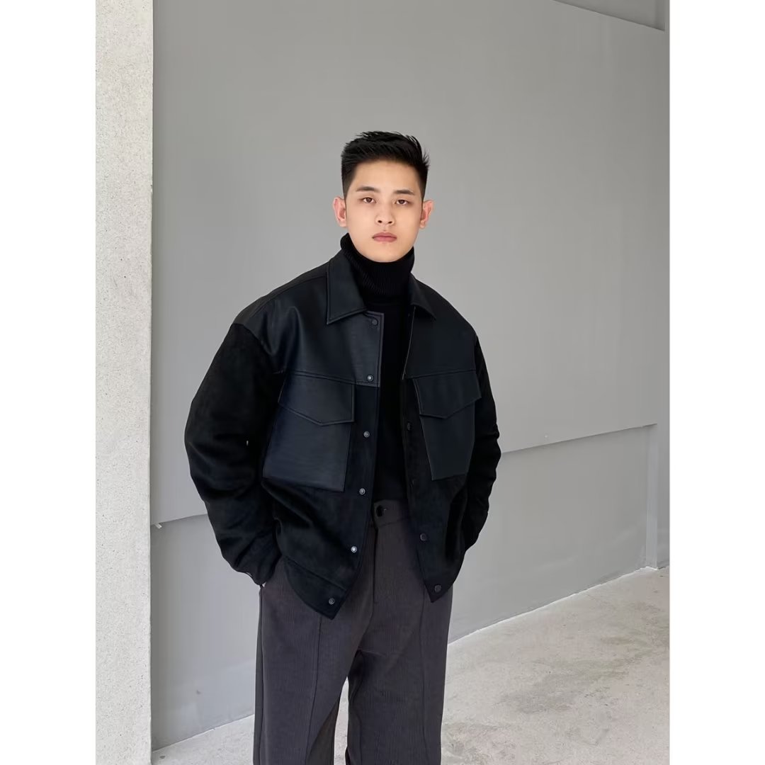 高档翻领皮夹克韩版痞帅宽松保暖休闲棉衣外套秋冬潮流棉服男士