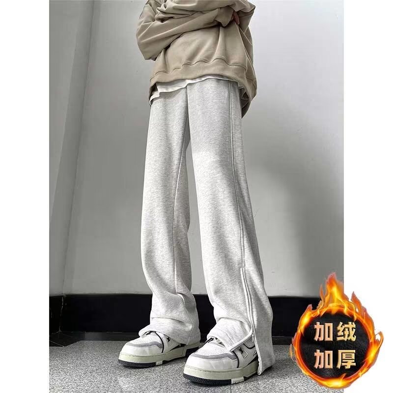 休闲卫裤秋冬季青少年拉链阔腿运动裤子美式高街宽松休闲裤百搭