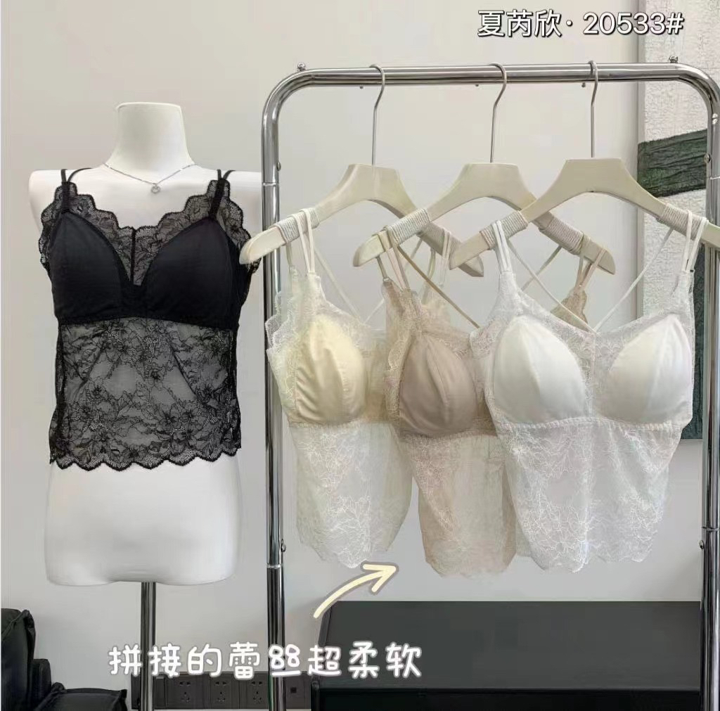 法式蕾丝吊带背心性感美背女士打底长款背心带胸垫