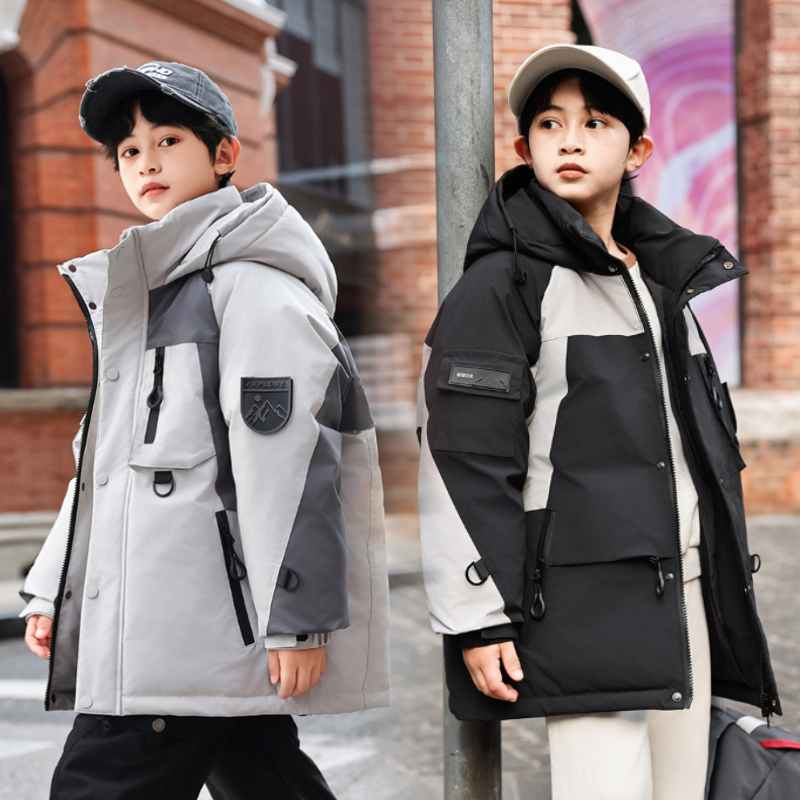 儿童羽绒服2025新款青少年加厚男童韩版时尚休闲男童白鸭绒外套
