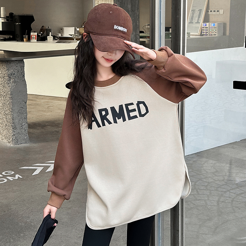 女童打底衫2024新款洋气时尚加绒衣服中大童6-12岁女孩保暖卫衣潮